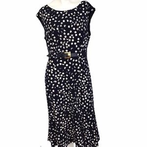 Connected Apparel Polka Dot Midi Dress Blue Size 8